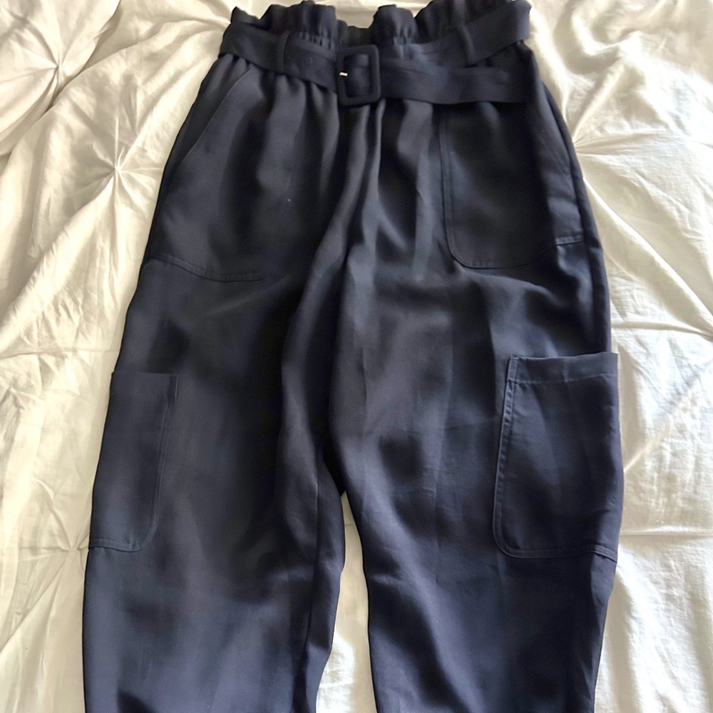 High Waist Parachute Pants | Navy Blue | Size M